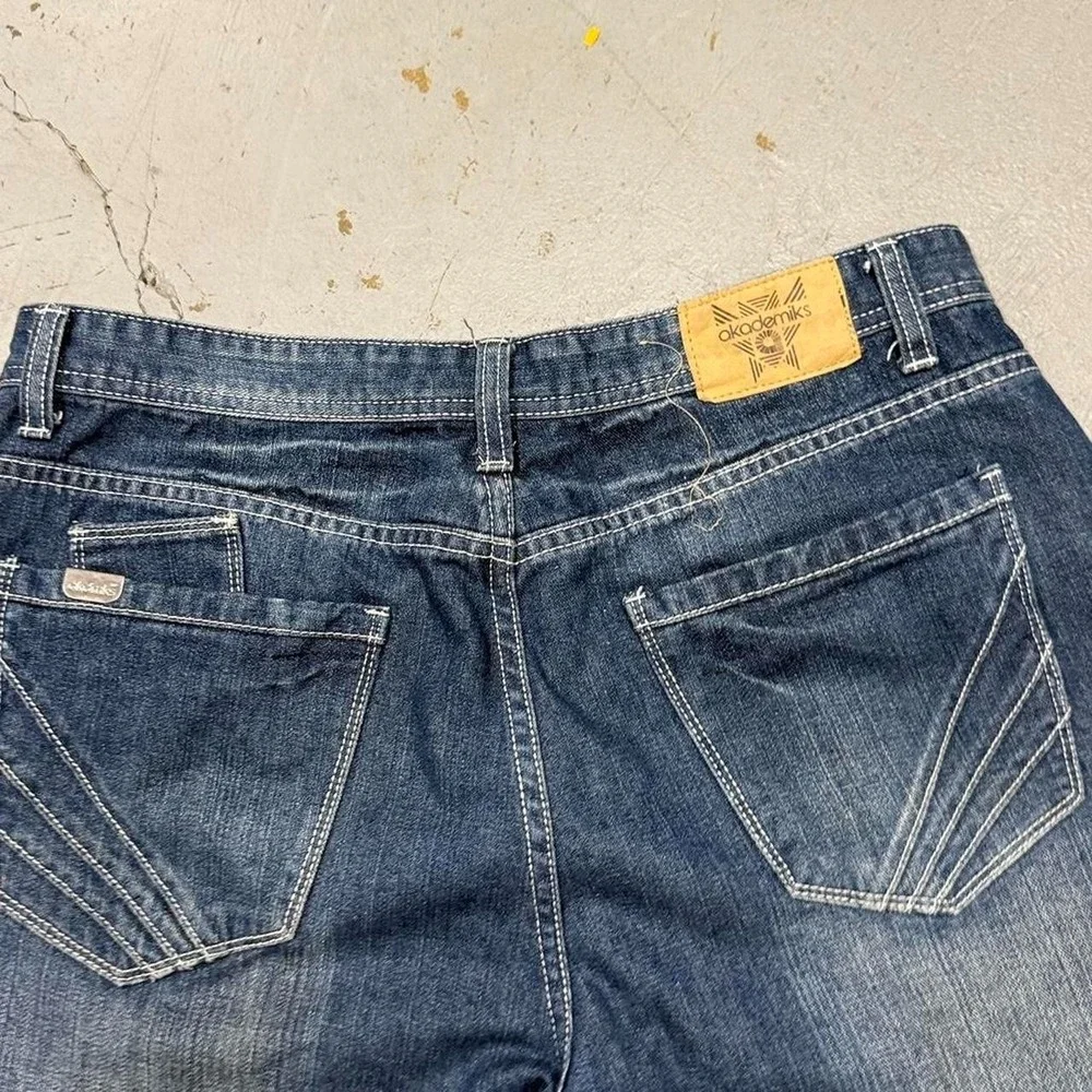 AKADEMIKS Vintage Blue Faded‎ Baggy Crazy Y2K Denim Wide Leg Jeans 36 x 33